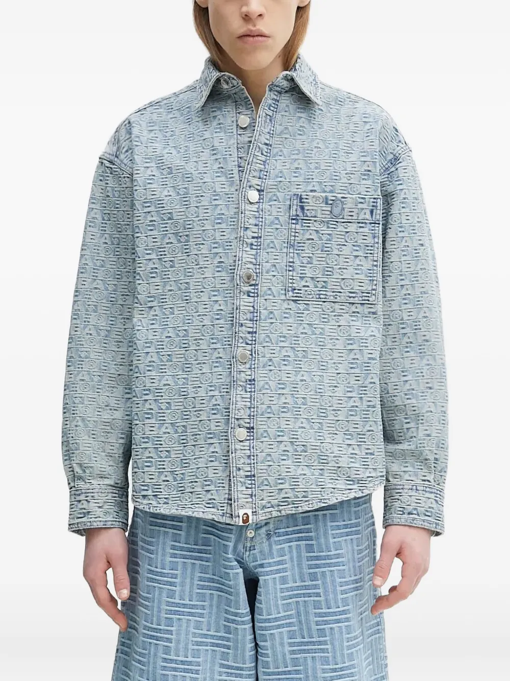 A BATHING APE Denim shirtjack met monogramprint Blauw