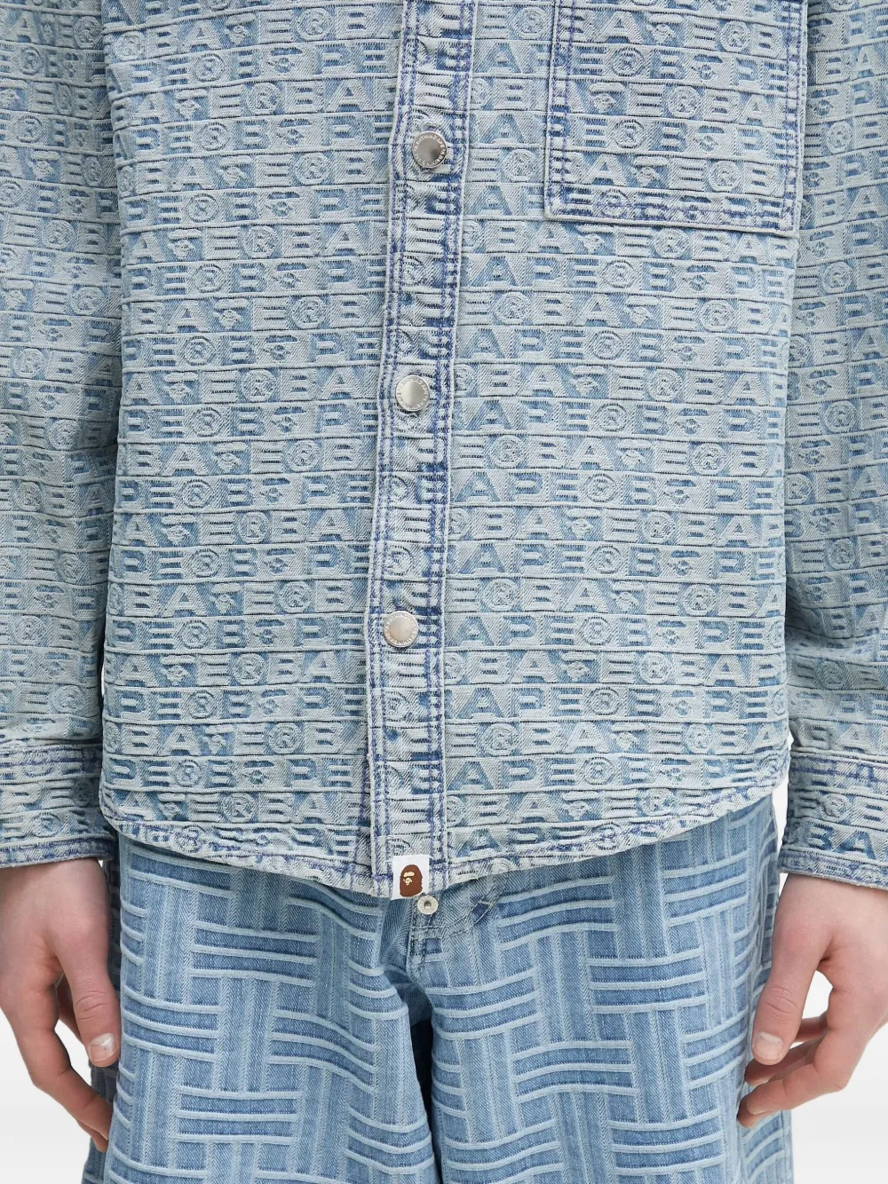 A BATHING APE Denim shirtjack met monogramprint Blauw