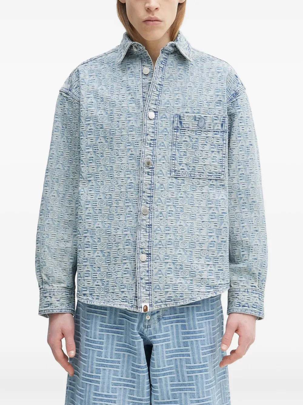 A BATHING APE Denim shirtjack met monogramprint Blauw