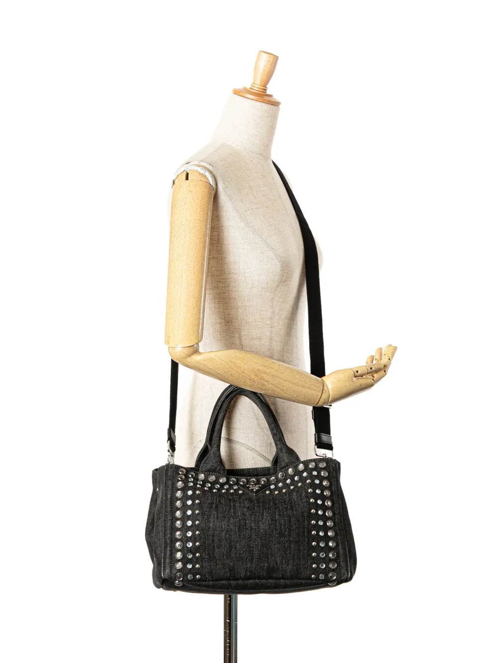 Pre-owned Prada 2010-2024 Small Denim Canapa Bijoux Satchel