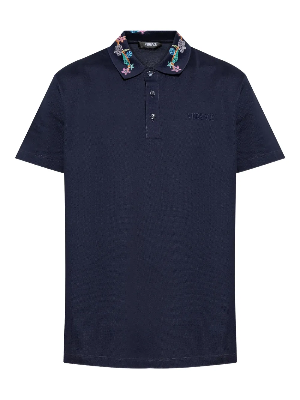 Versace logo-embroidered polo shirt - ブルー Versace logo-embroidered polo shirt - ブルー