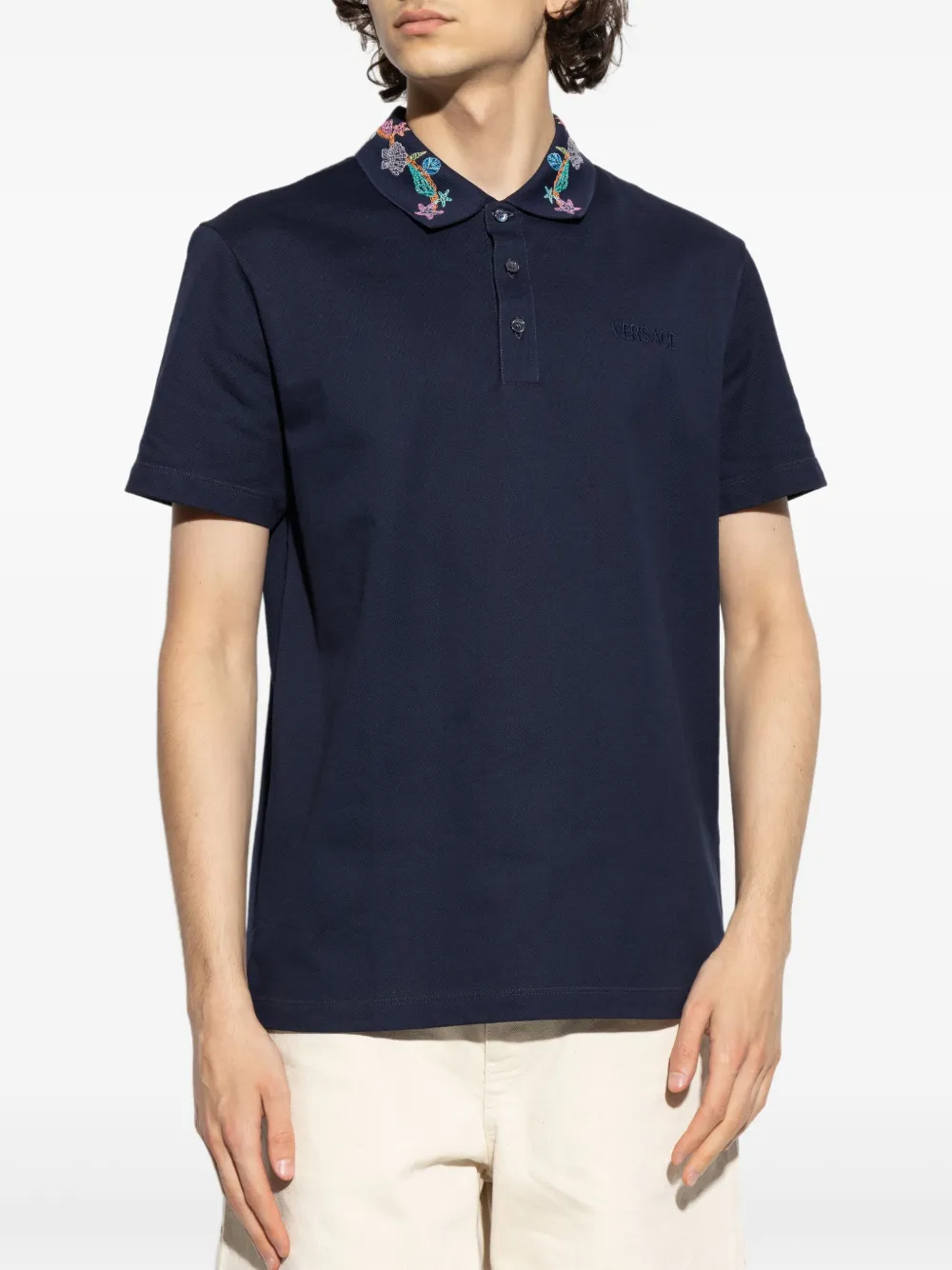 Versace Poloshirt met geborduurd logo Blauw