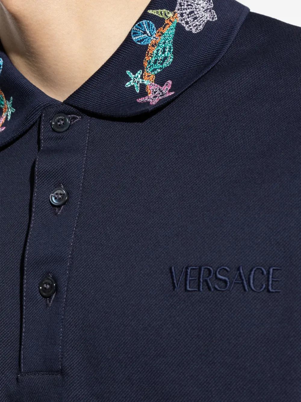 Versace Poloshirt met geborduurd logo Blauw