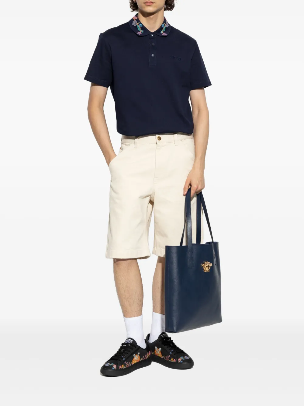 Versace logo-embroidered polo shirt - Blauw