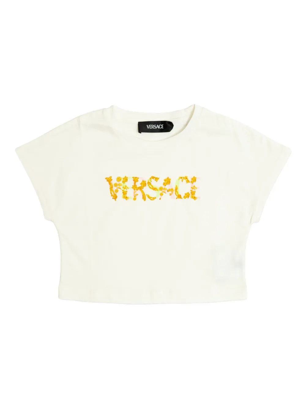 Versace Kids Barocco-logo crop T-shirt - ホワイト Versace Kids Barocco-logo crop T-shirt - ホワイト