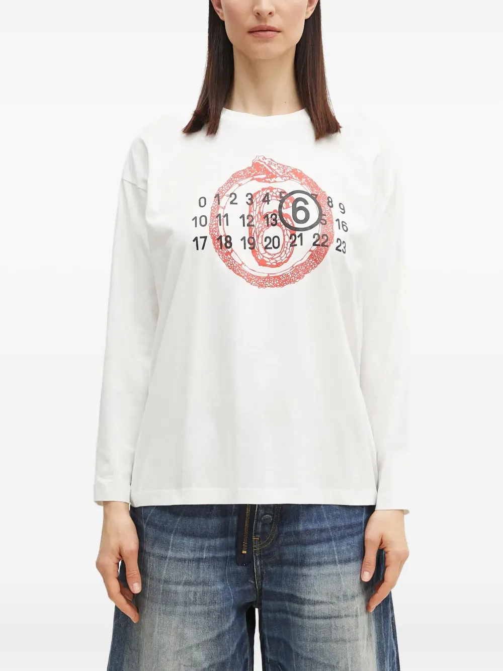 MM6 Maison Margiela ロングTシャツ - ホワイト MM6 Maison Margiela ロングTシャツ - ホワイト
