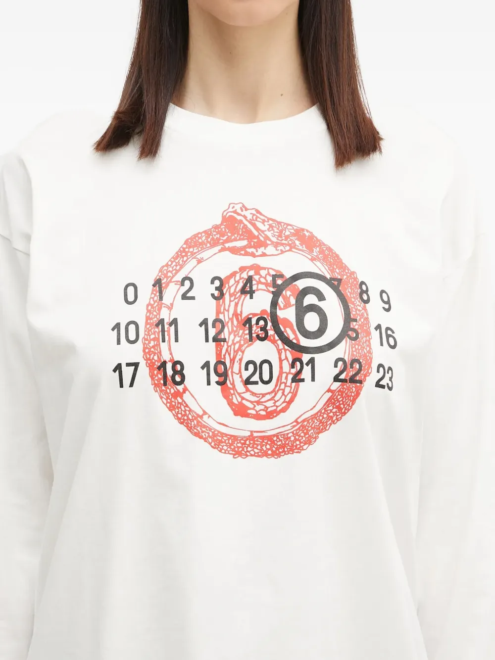MM6 Maison Margiela T-shirt met nummer-patroon en lange mouwen Wit