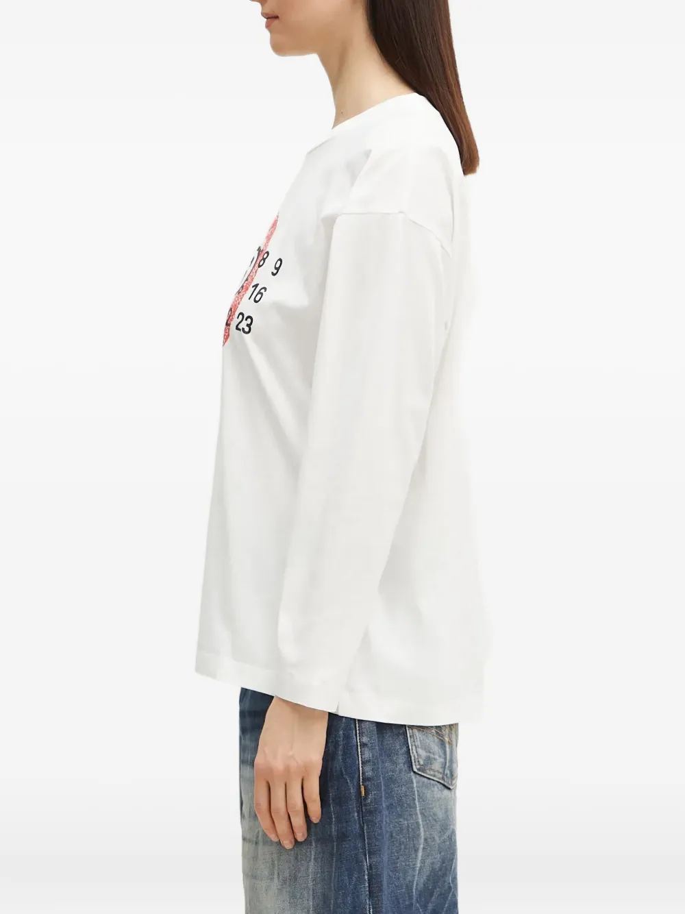 MM6 Maison Margiela T-shirt met nummer-patroon en lange mouwen Wit