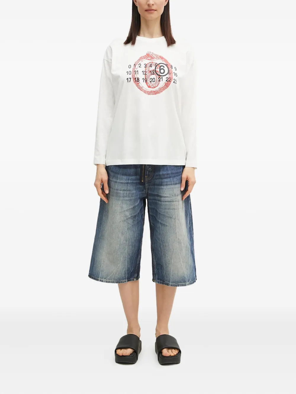 MM6 Maison Margiela T-shirt met nummer-patroon en lange mouwen Wit