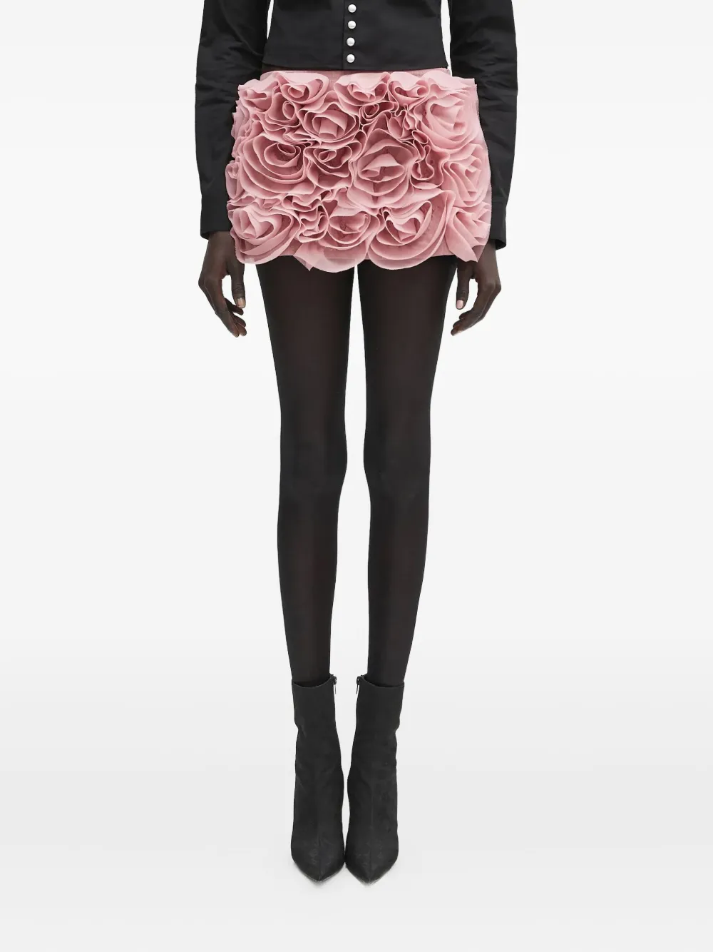 AMBUSH rose-appliqué ruffled skirt Roze
