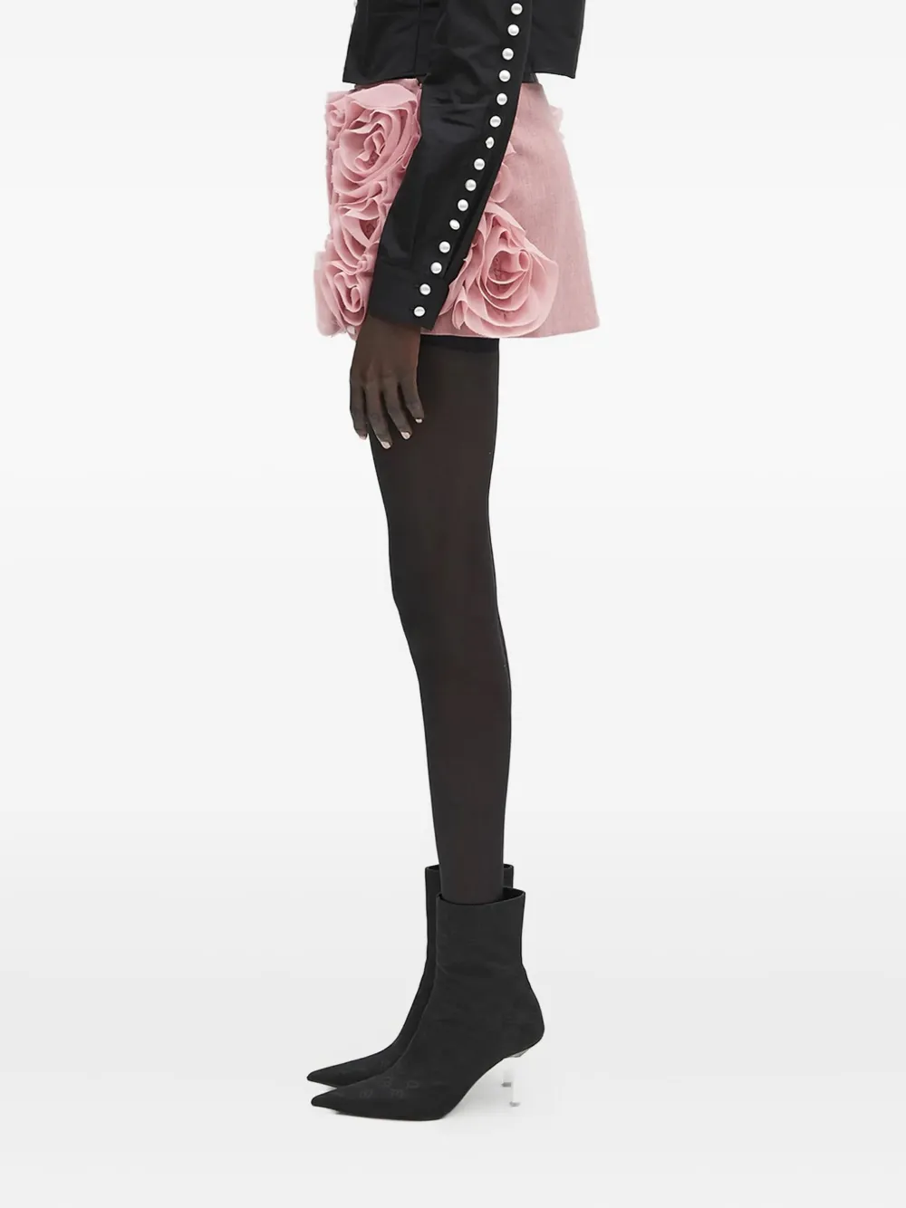 AMBUSH rose-appliqué ruffled skirt Roze