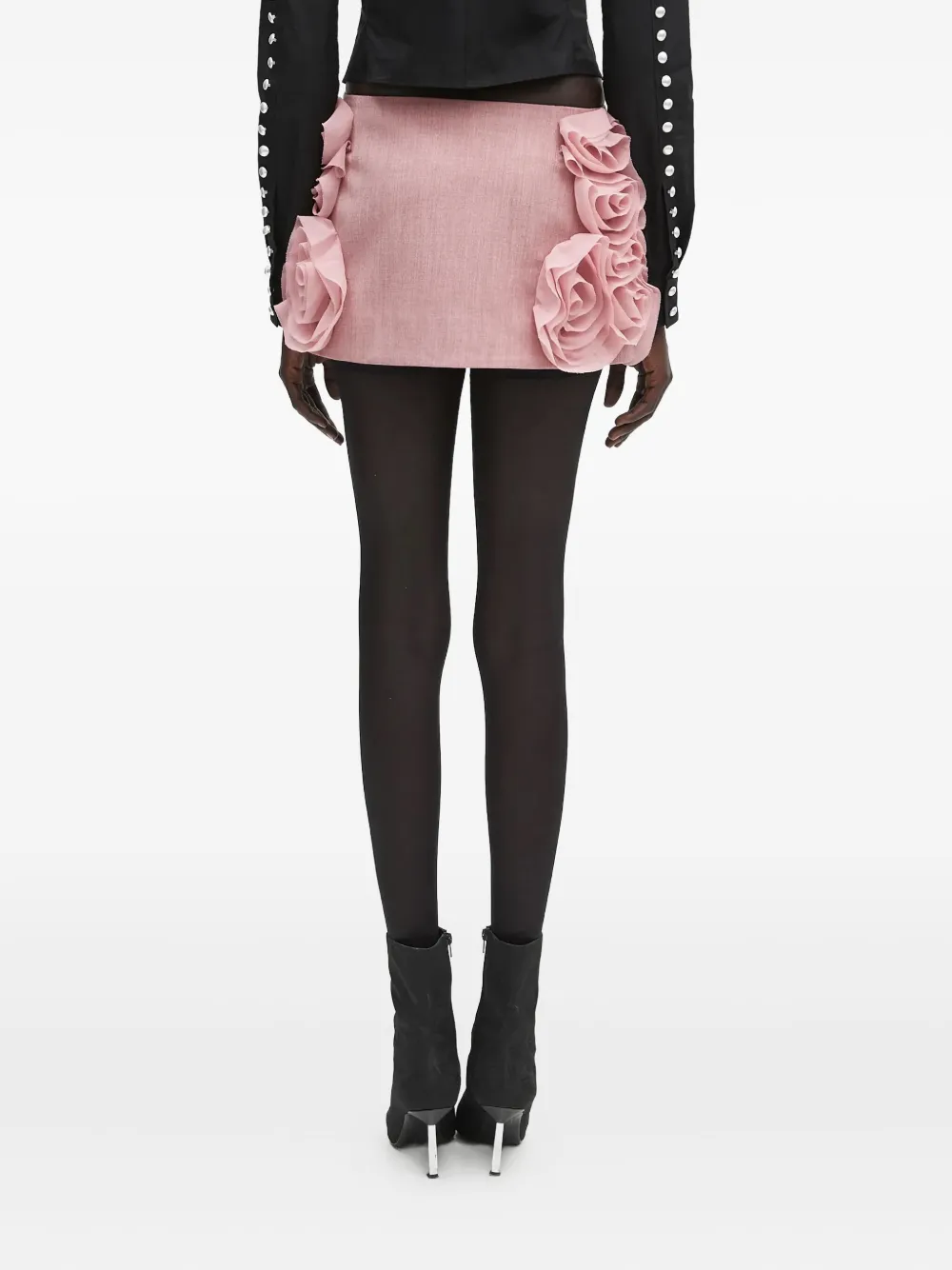 AMBUSH rose-appliqué ruffled skirt Roze