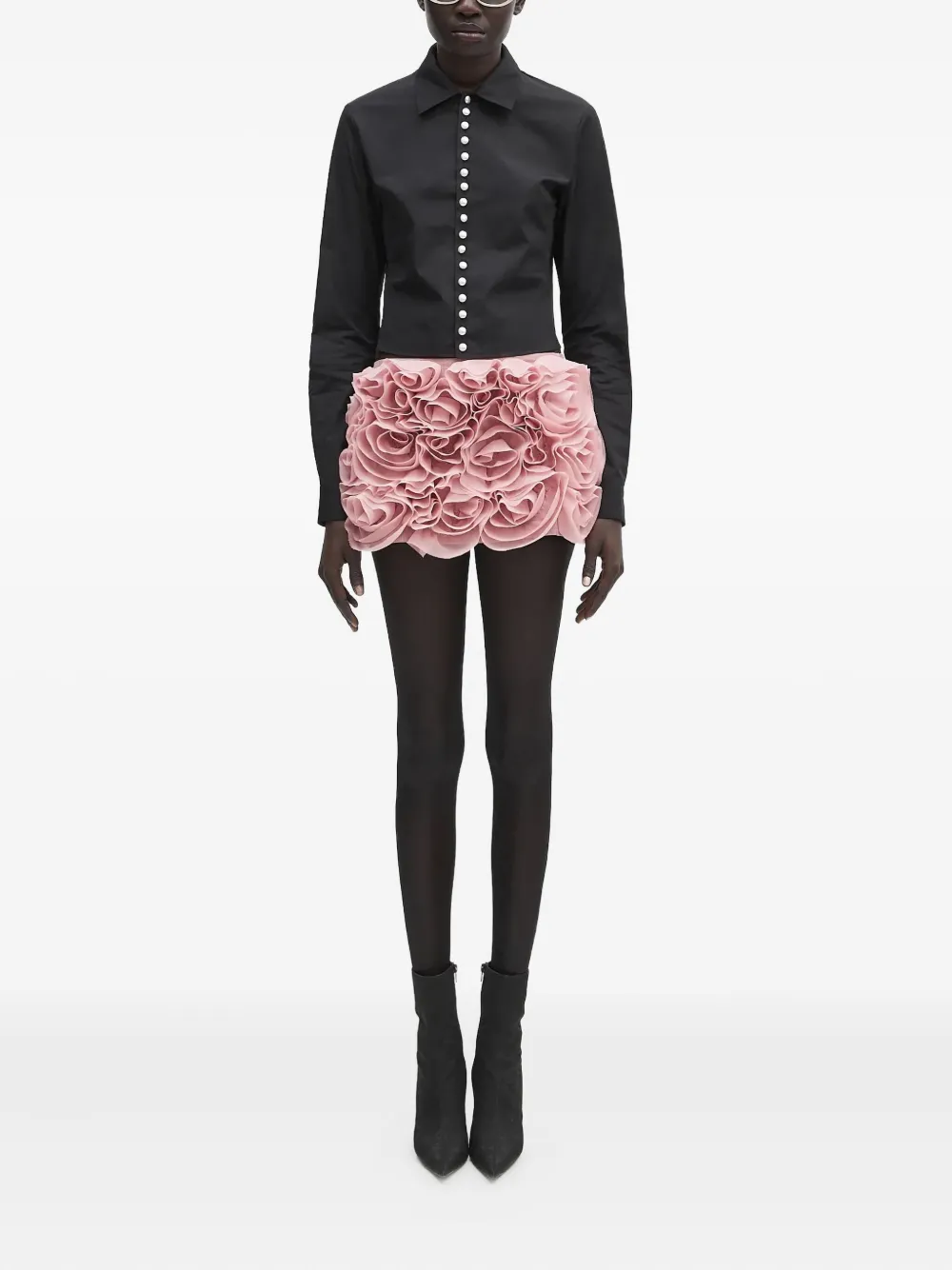 AMBUSH rose-appliqué ruffled skirt Roze