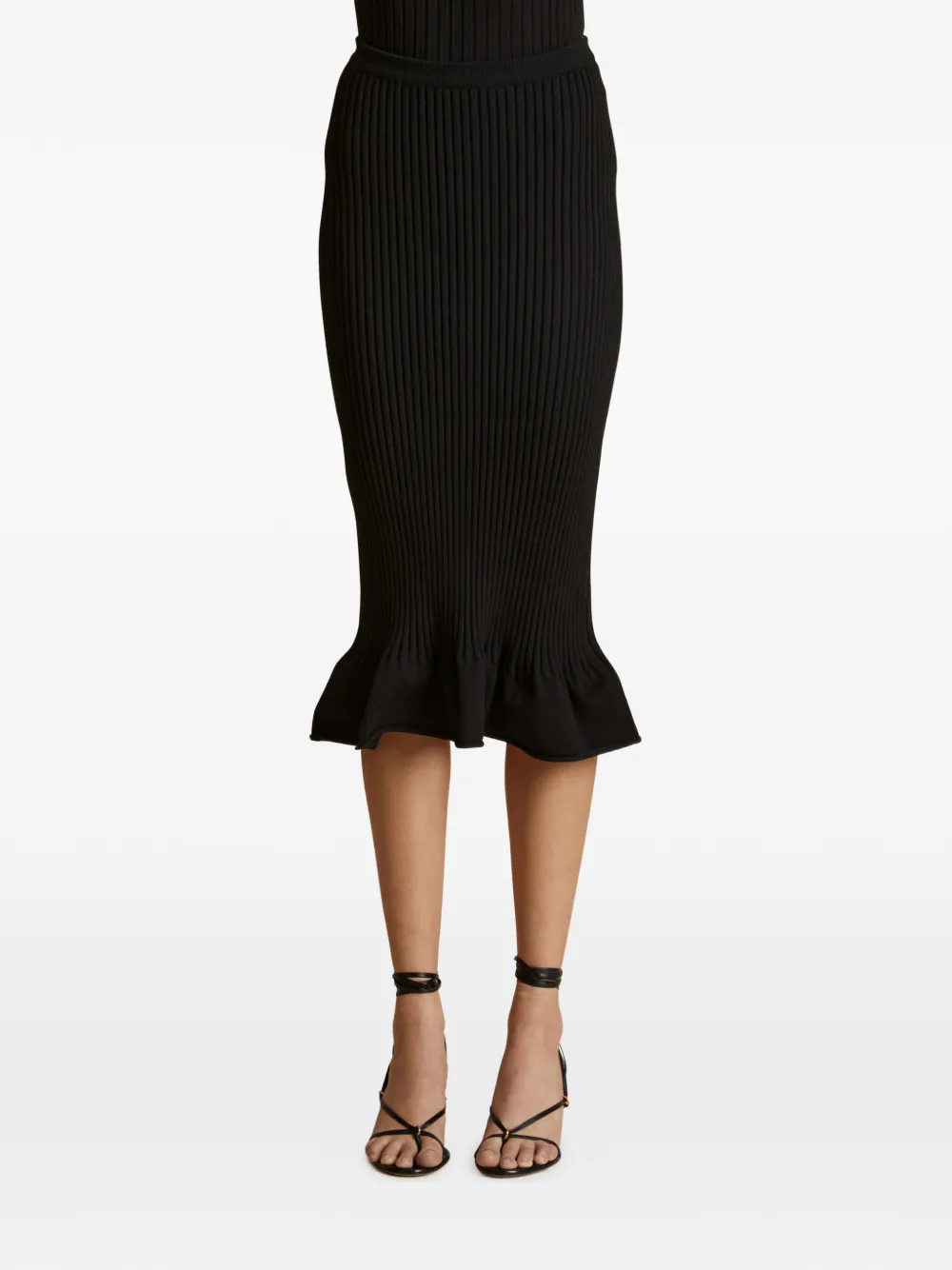 Khaite Ruffled Midi Skirt In Black