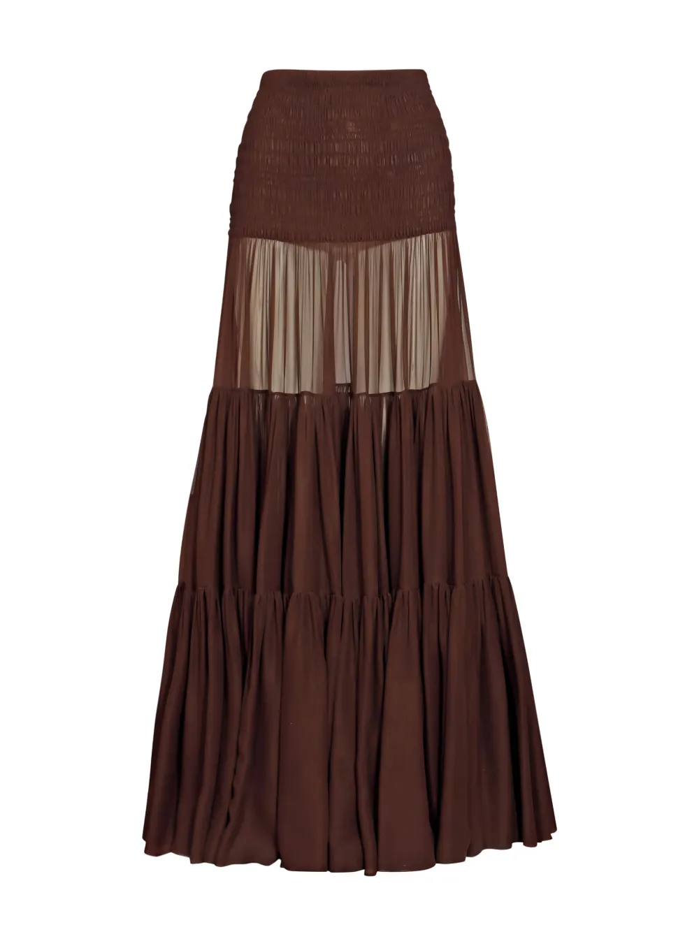 Ysl Shirred Tiered Maxi Skirt In Brown