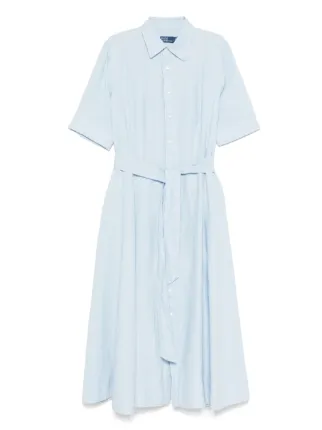 ralph lauren blue linen dress Lauren Ralph Lauren Women's Striped Belted Linen Sleeveless Dress
