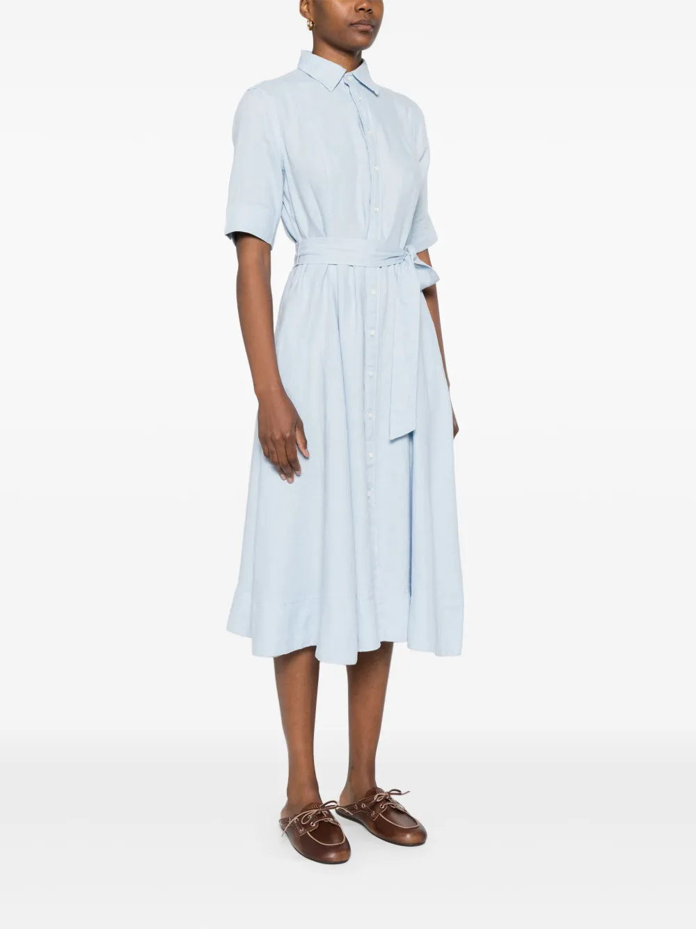 Polo Ralph Lauren Linen Midi Dress In Blue