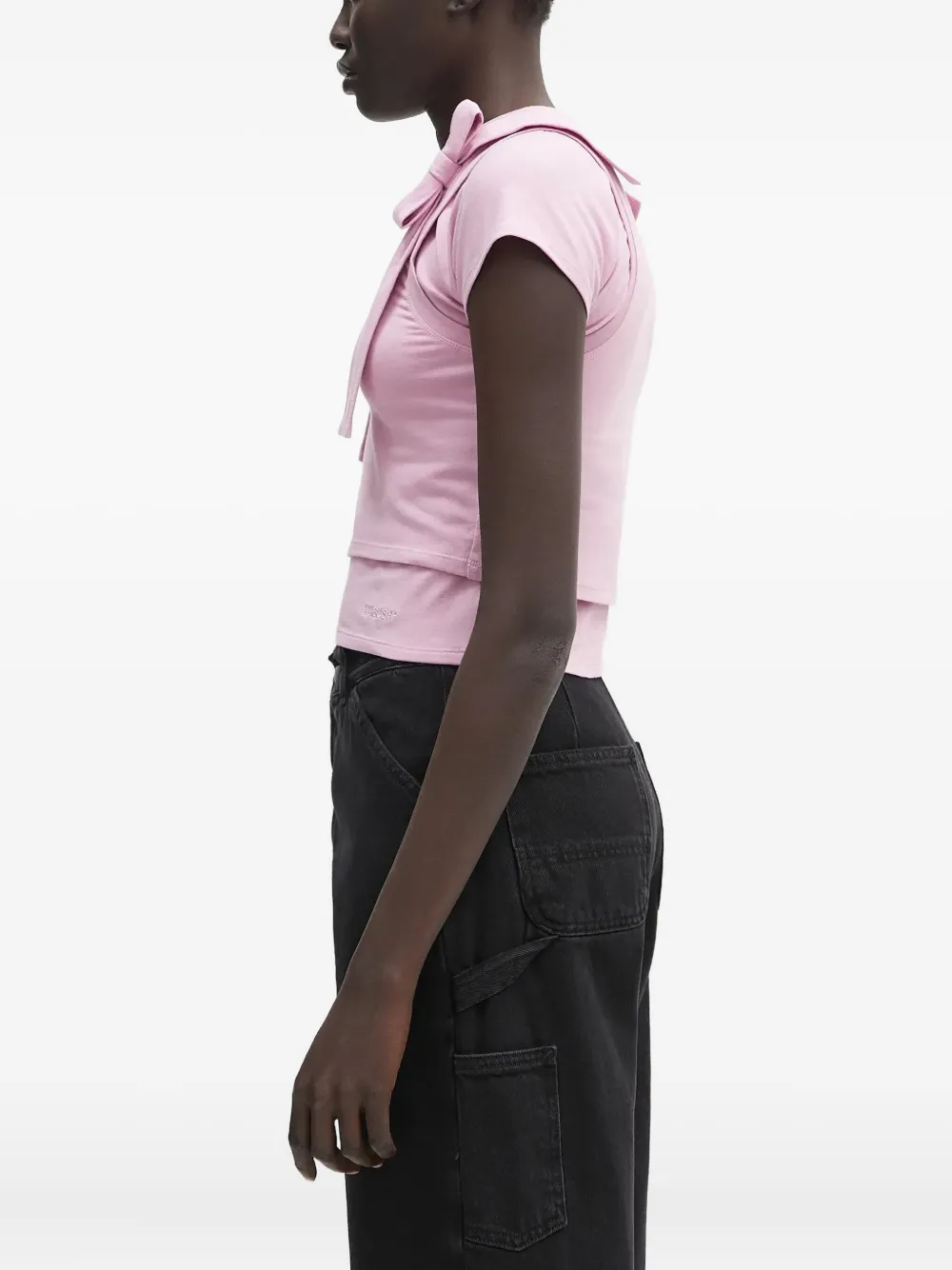 AMBUSH bow-detail short-sleeve top Roze