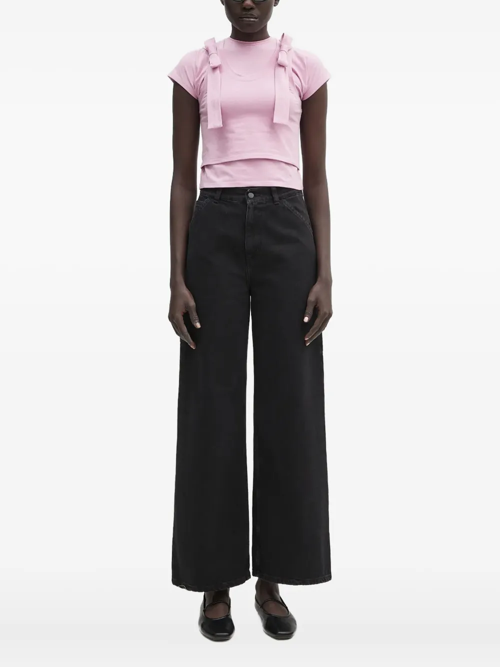 AMBUSH bow-detail short-sleeve top Roze