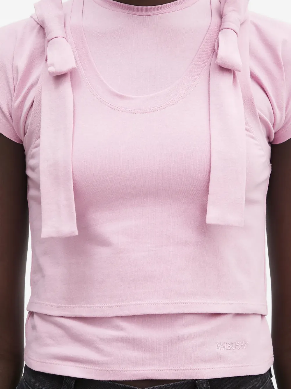 AMBUSH bow-detail short-sleeve top Roze