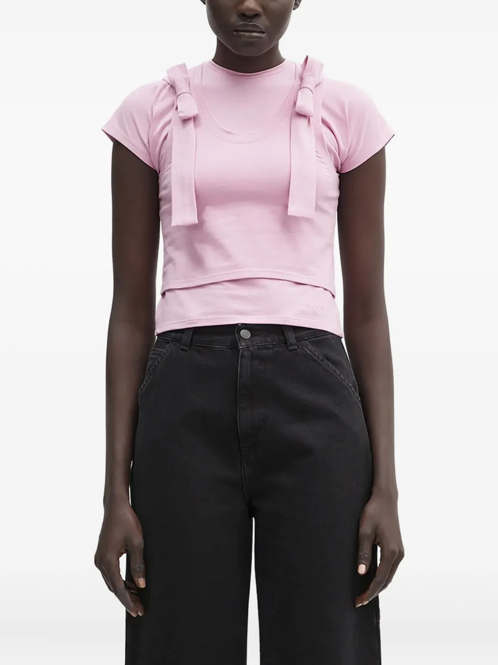 AMBUSH bow-detail short-sleeve top Roze