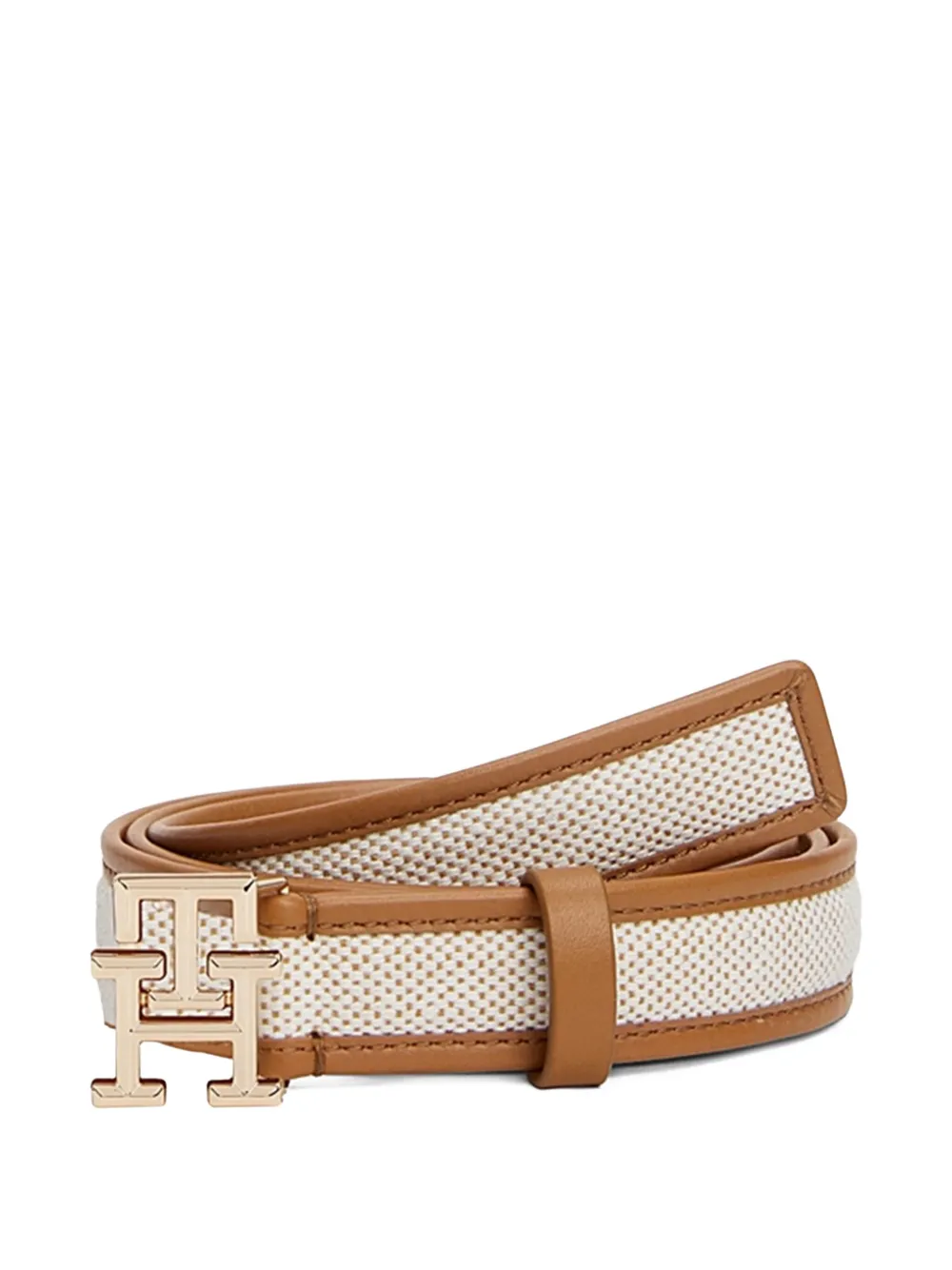 Tommy Hilfiger logo-plaque textured belt - Beige