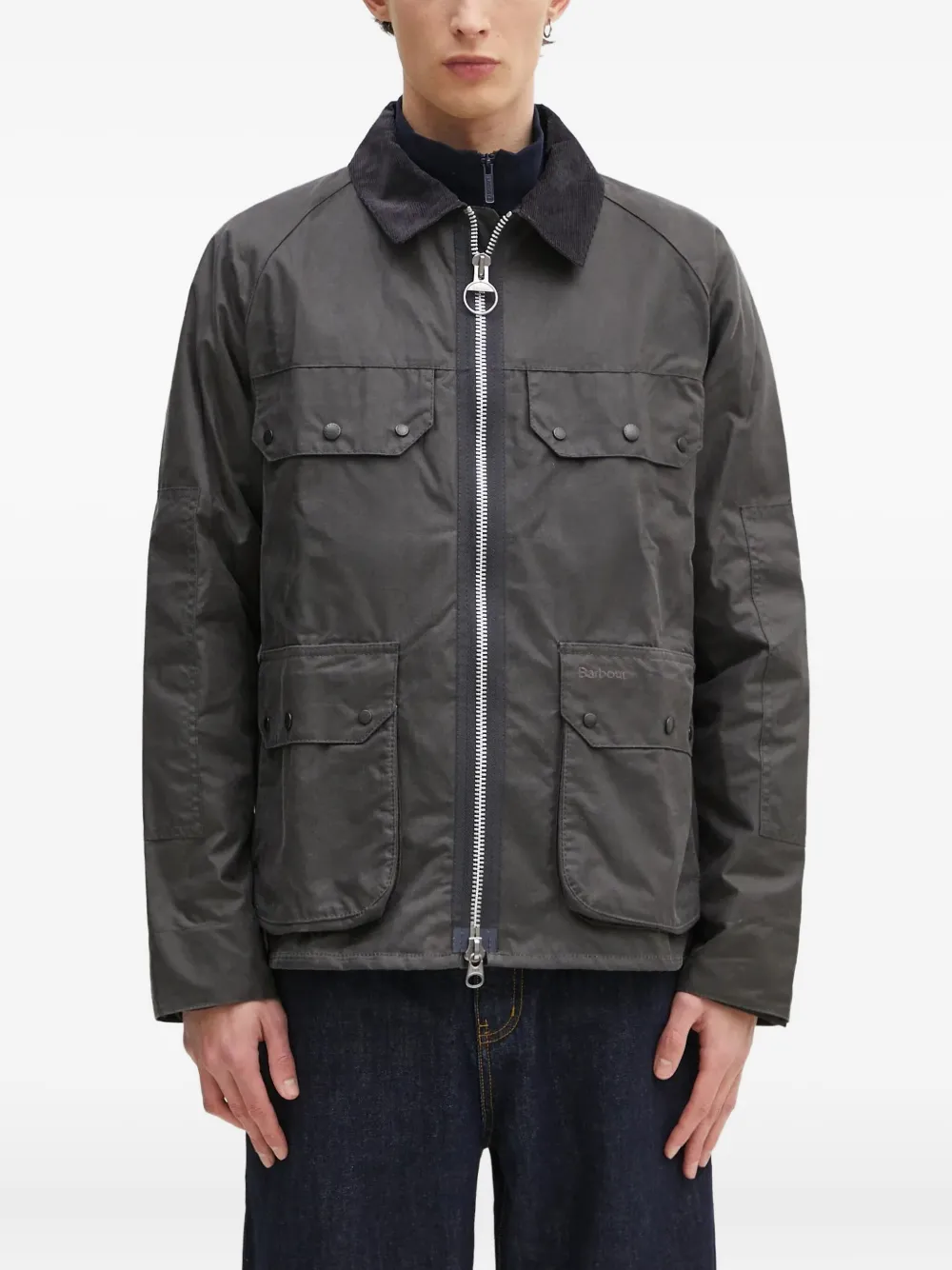 Barbour Jack met ribfluwelen kraag en rits Grijs