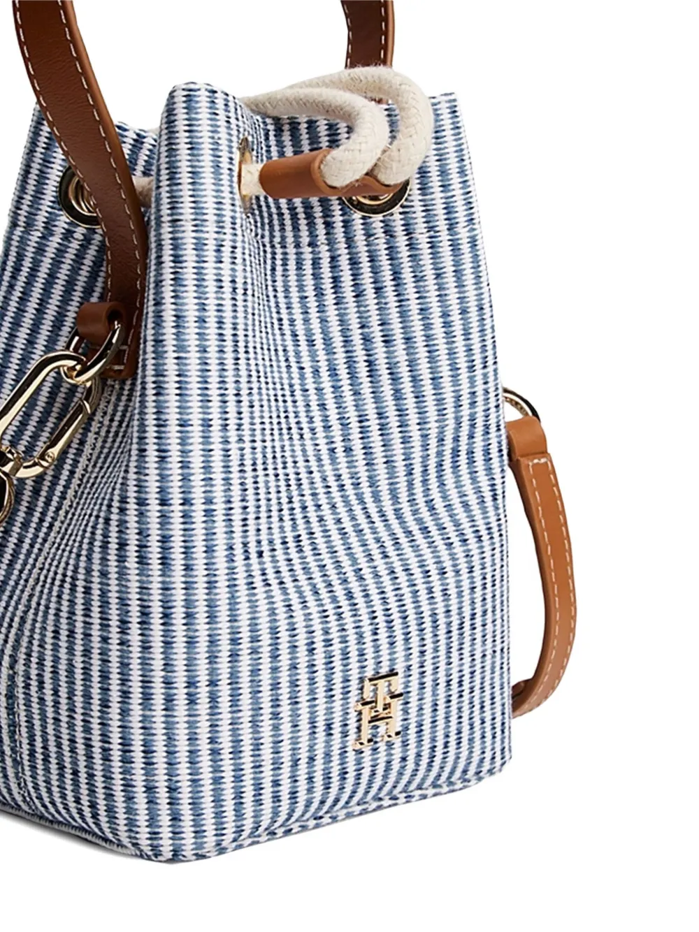 Tommy Hilfiger striped drawstring bucket bag Blauw