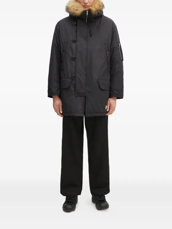 WACKO MARIA Faux fur-lined Hooded Parka | Black | FARFETCH