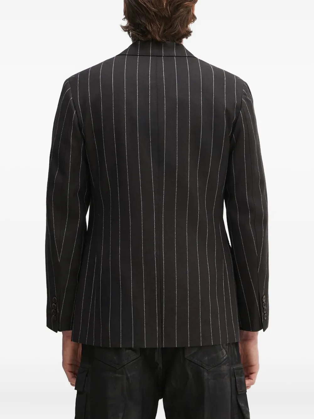 WACKO MARIA Blazer met krijtstreep en enkele rij knopen Zwart