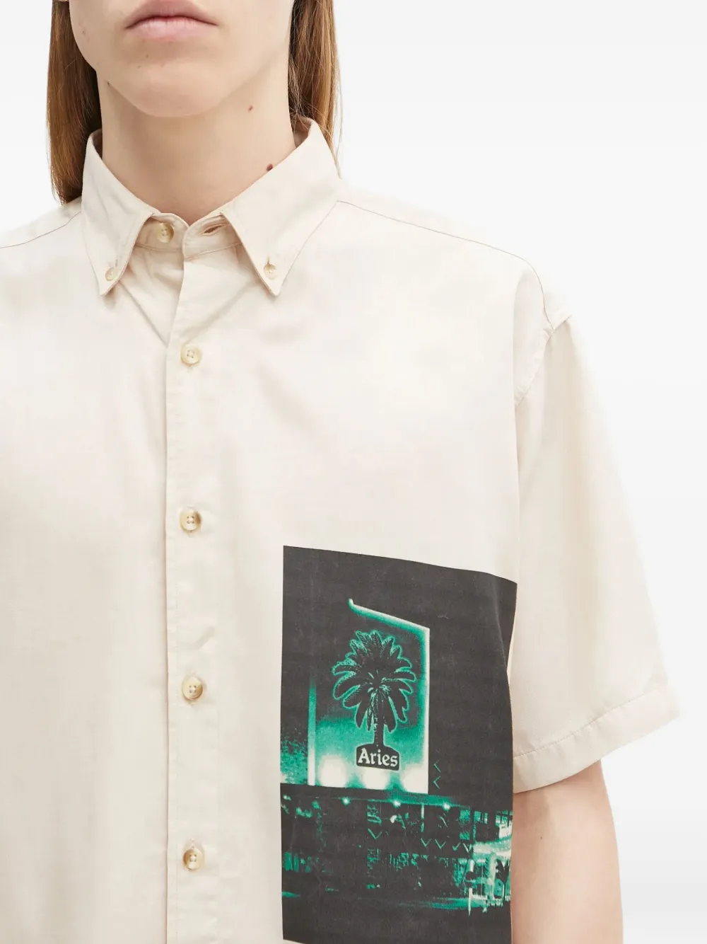 Aries Shirt met grafische print en korte mouwen Beige