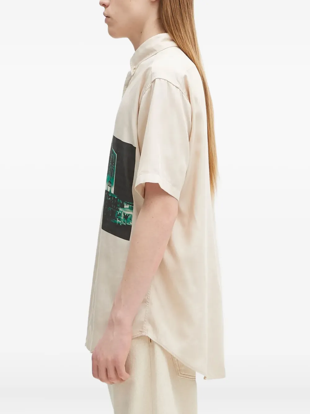 Aries Shirt met grafische print en korte mouwen Beige