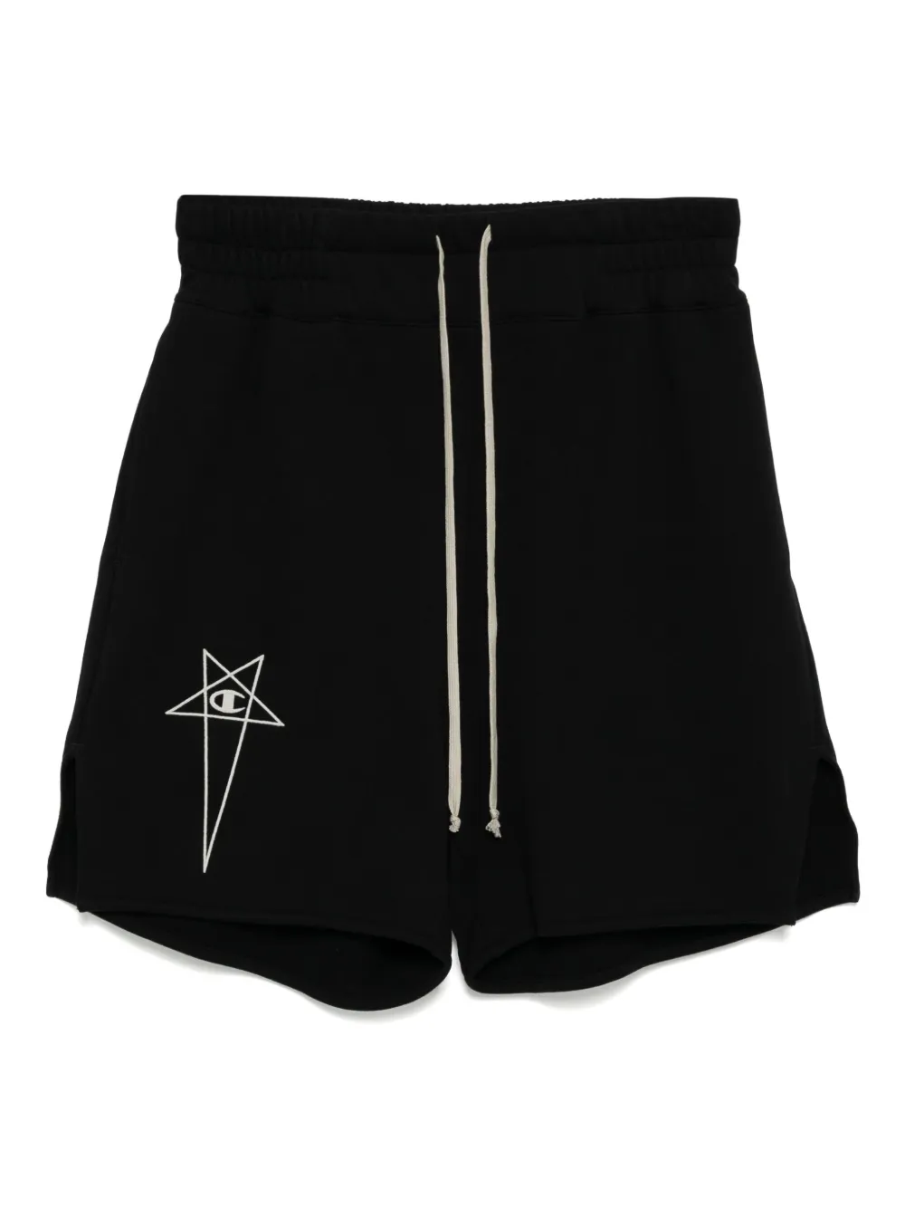 Rick Owens X Champion logo-embroidered drop-crotch shorts | Black | Image 1