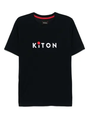 KITON ロゴ コットン Tシャツ VIP価格 送料無料 UMK0483HE23000 Kiton logo-embroidered Cotton T-shirt | Blue | FARFETCH JO