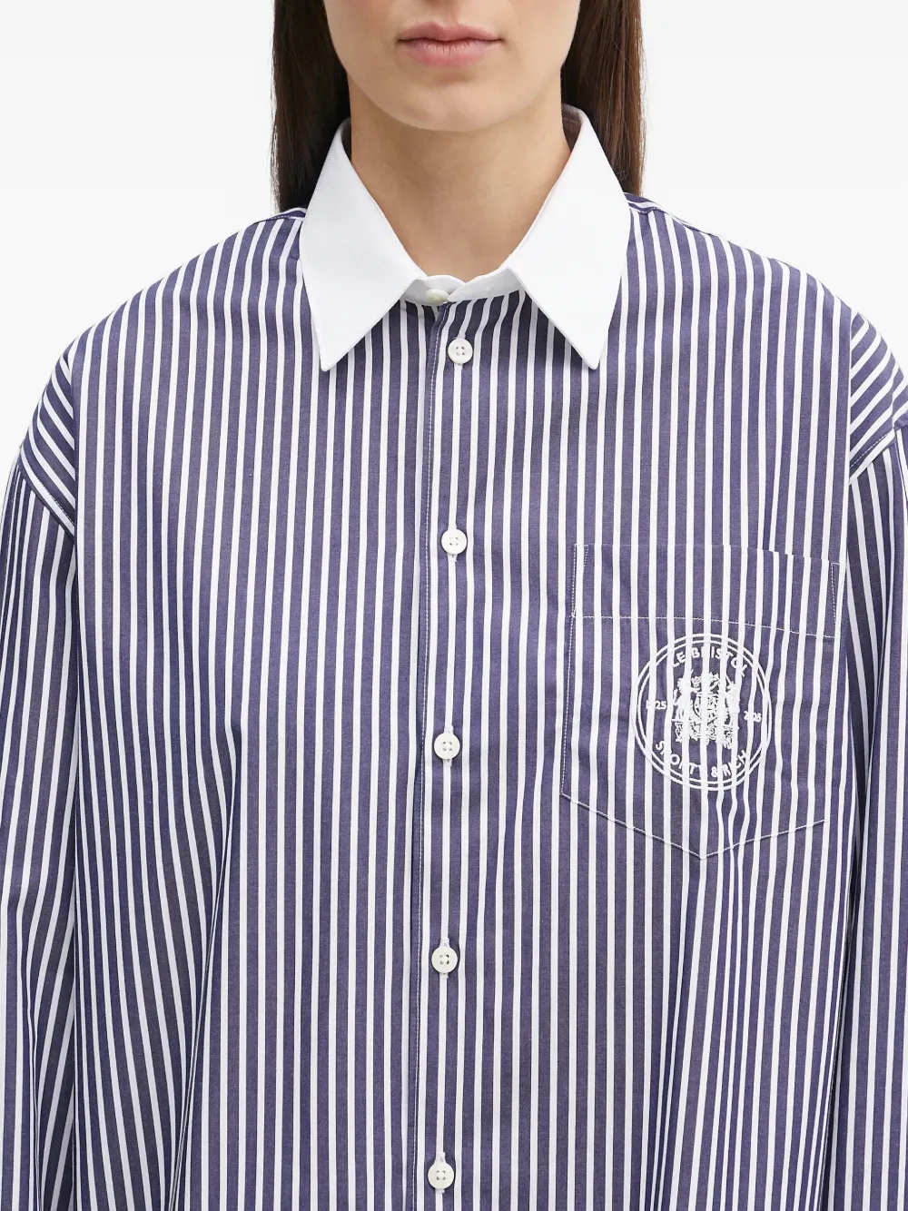 Sporty & Rich striped logo-embroidered shirt Blauw