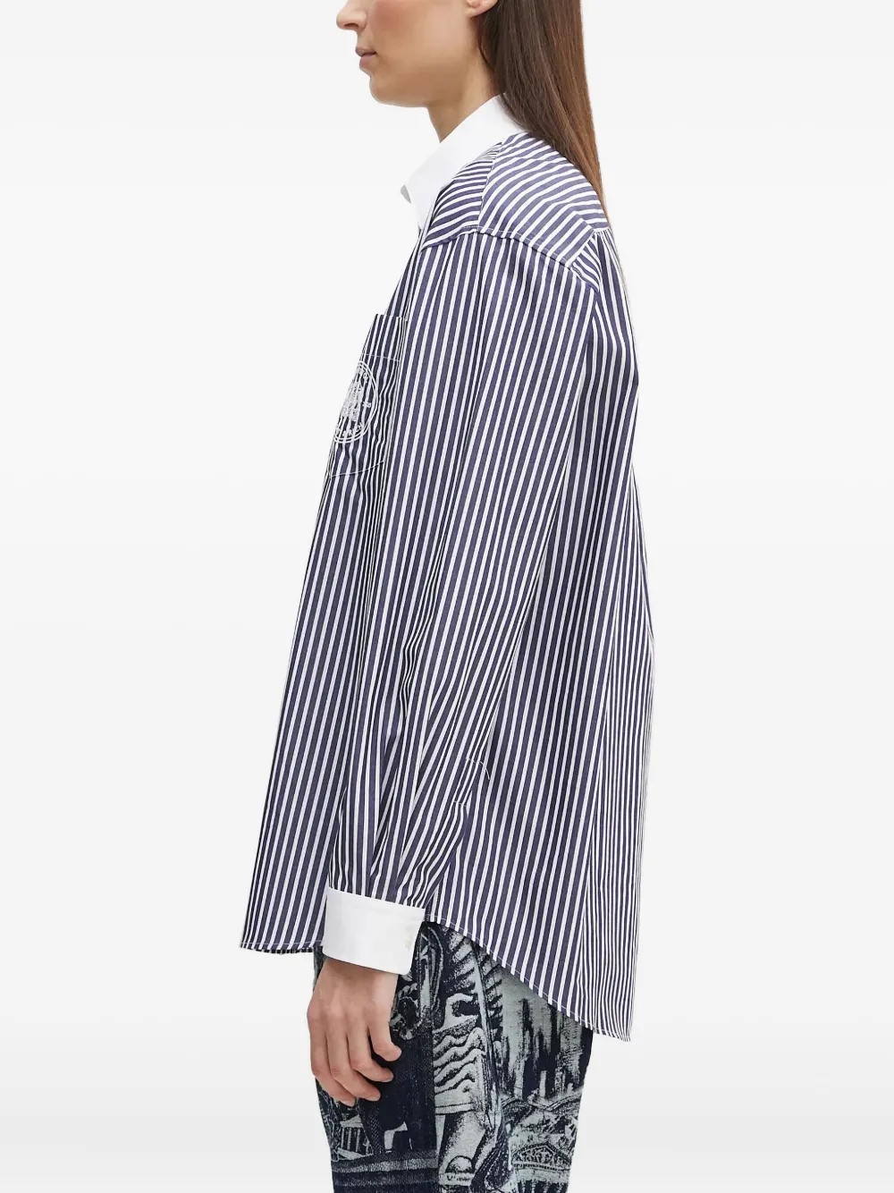 Sporty & Rich striped logo-embroidered shirt Blauw