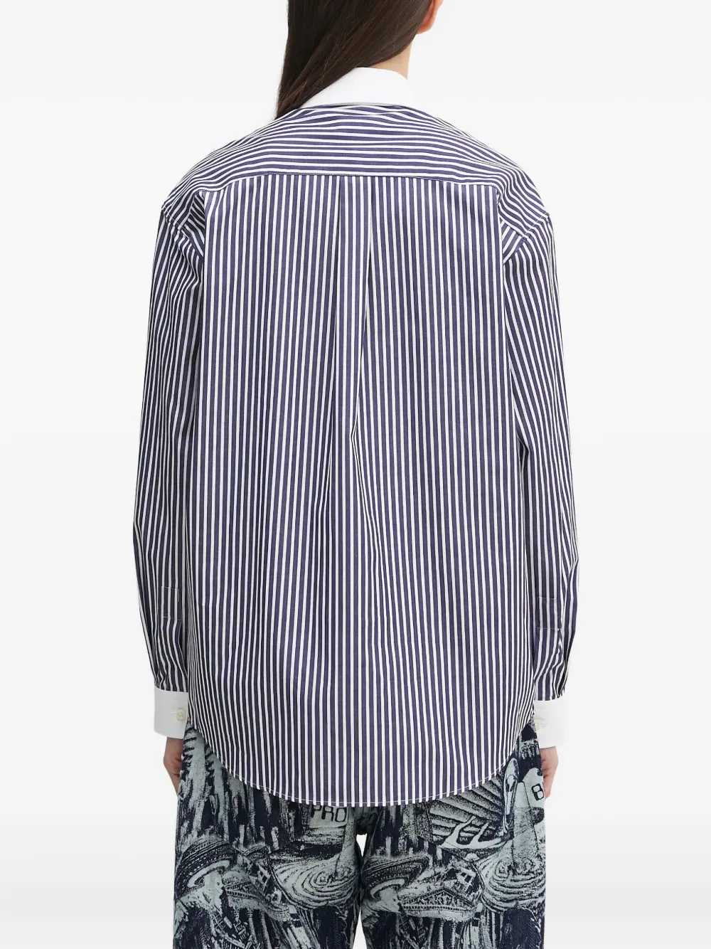 Sporty & Rich striped logo-embroidered shirt Blauw