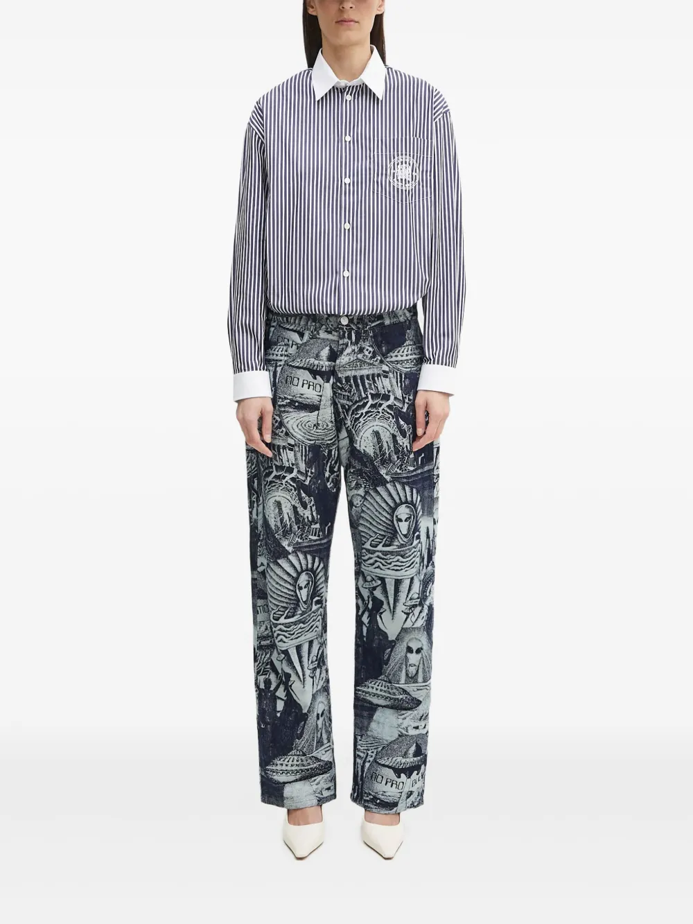 Sporty & Rich striped logo-embroidered shirt Blauw
