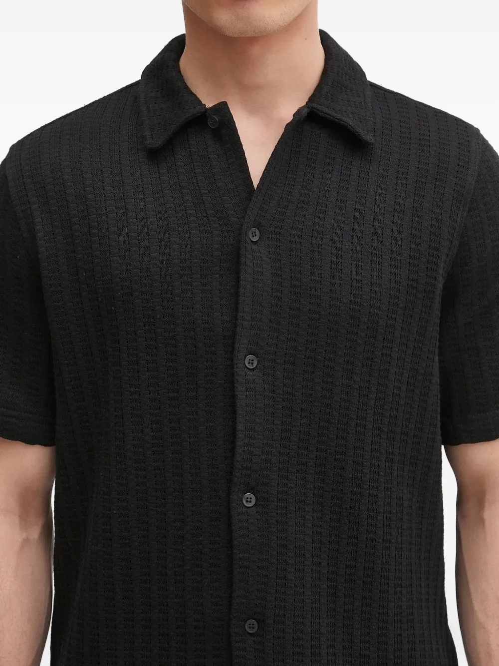 SAMSOE ribbed short-sleeve shirt Zwart