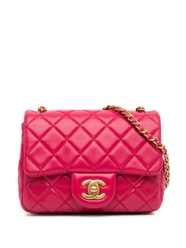 CHANEL Pre-Owned 2019 Mini Square Classic Lambskin Pearl