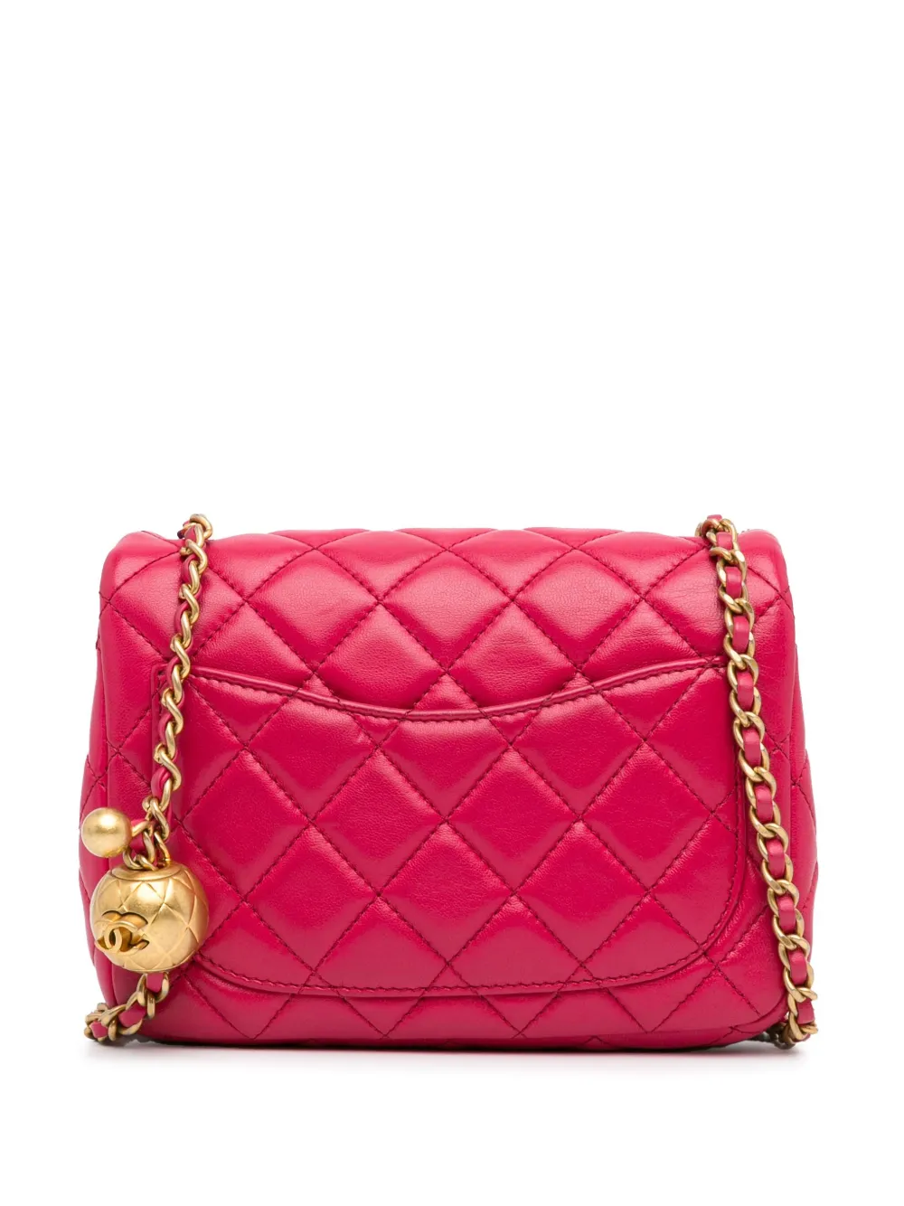 Pre-owned Chanel 2019 Mini Square Classic Lambskin Pearl Crush Single Flap Crossbody Bag In Pink