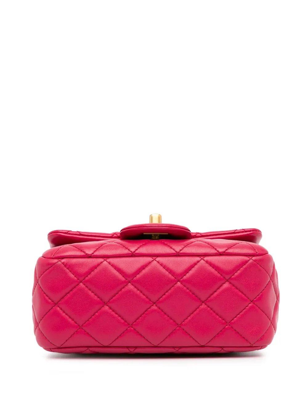 Pre-owned Chanel 2019 Mini Square Classic Lambskin Pearl Crush Single Flap Crossbody Bag In Pink