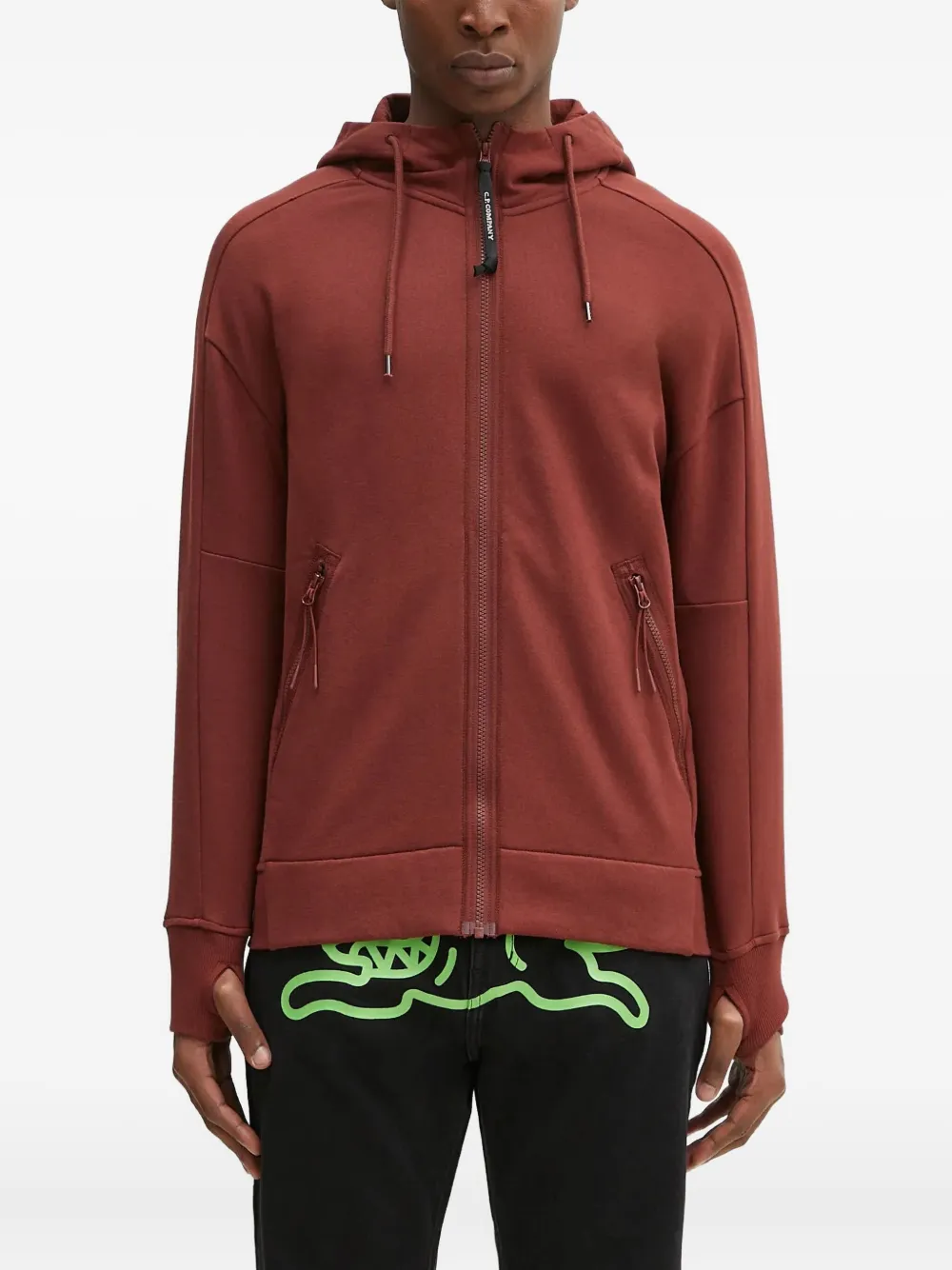 C.P. Company Hoodie met rits en Goggle-capuchon Bruin