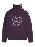 Zadig & Voltaire Kids heart-embroidered turtleneck sweater - Purple