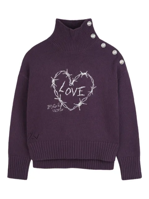 Zadig & Voltaire Kids heart-embroidered turtleneck sweater