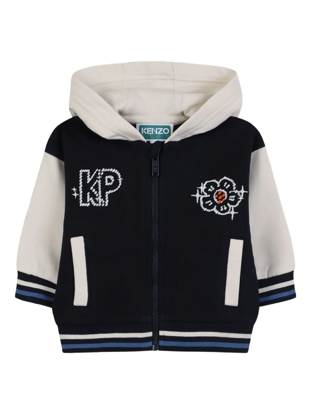 Kenzo Kids Hoodie met geborduurd logo en rits Blauw