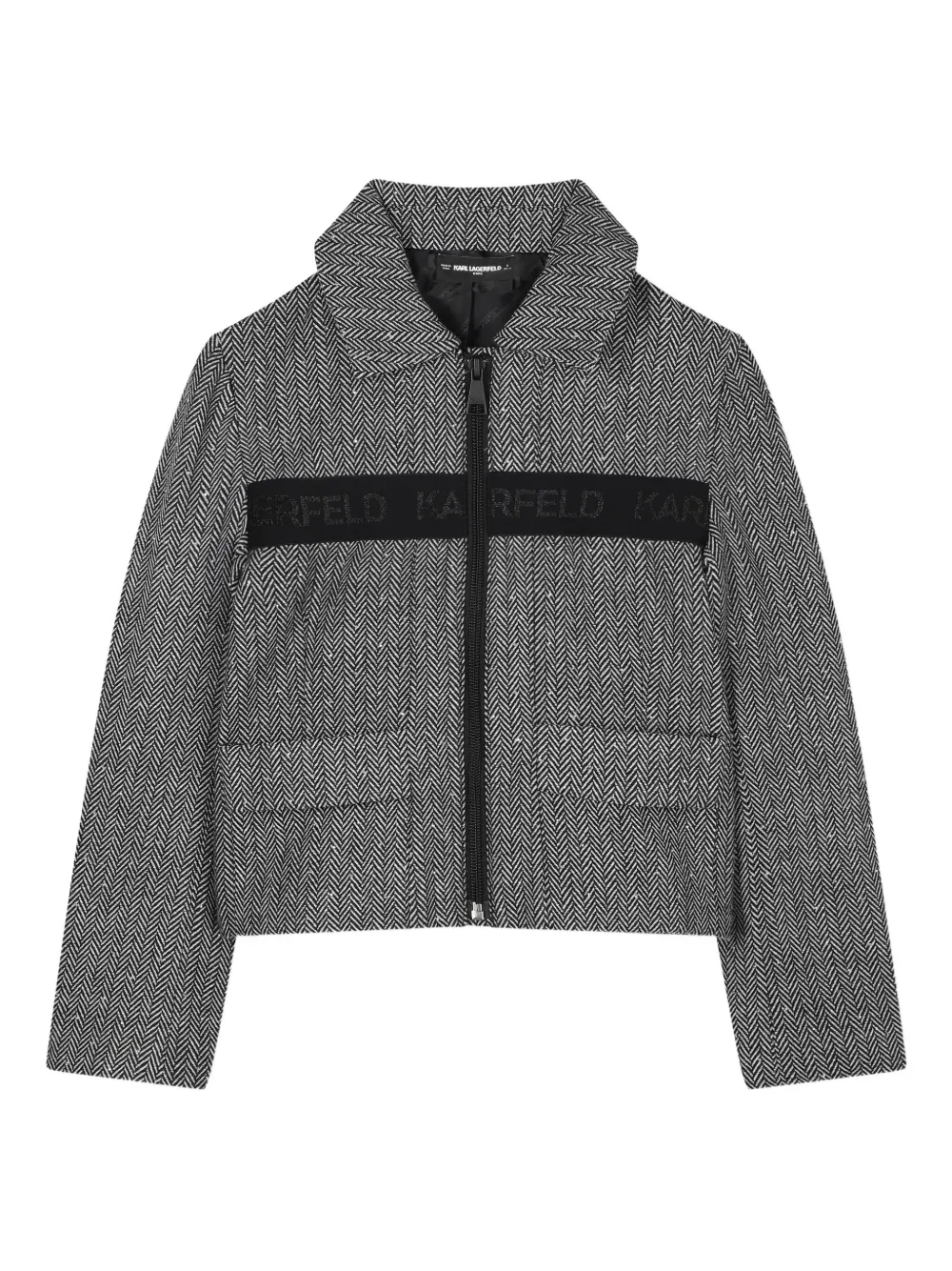 Karl Lagerfeld Kids Cropped jack met visgraatpatroon Grijs