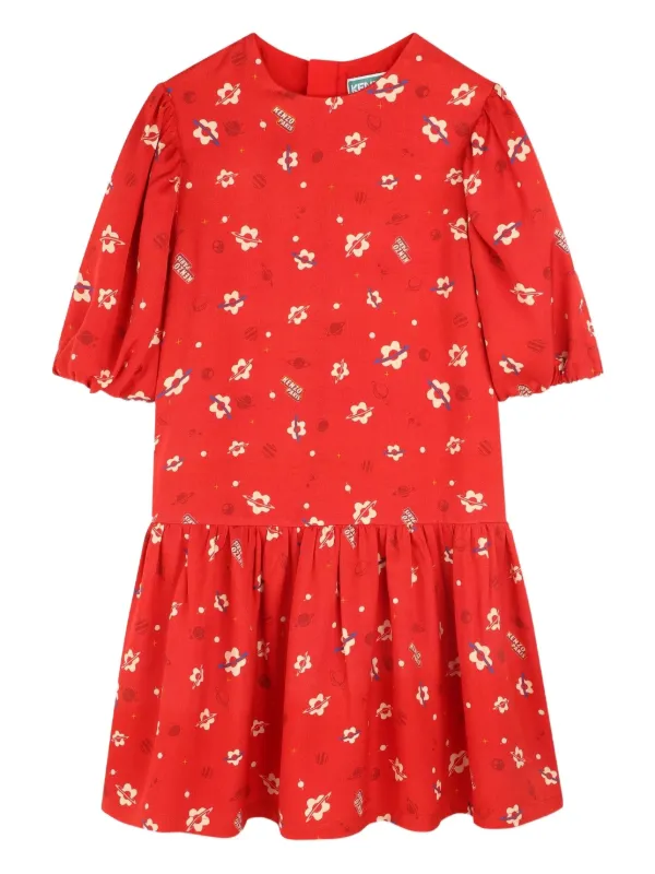 open lace back dress Red Crepe Kenzo Dress