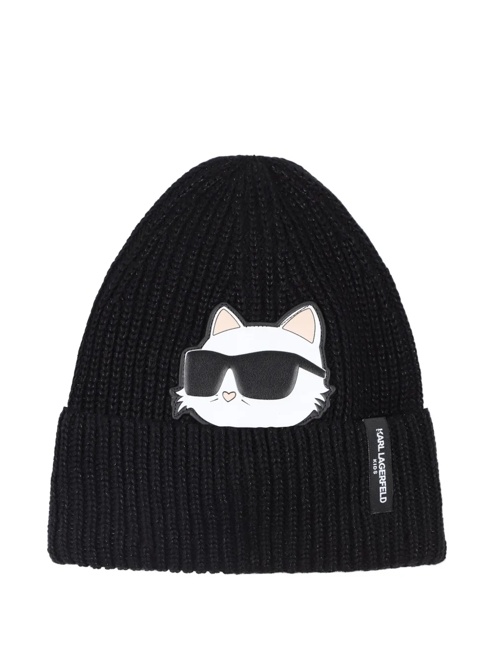 Karl Lagerfeld Kids Gebreide muts met kattenpatroon Zwart