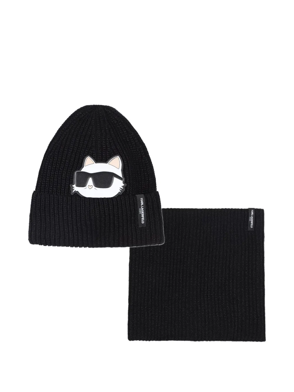 Karl Lagerfeld Kids Gebreide muts met kattenpatroon Zwart